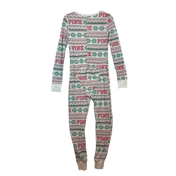 Victoria's Secret PINK Christmas Fair Isle Thermal One-Piece Pajamas S - Picture 6 of 9